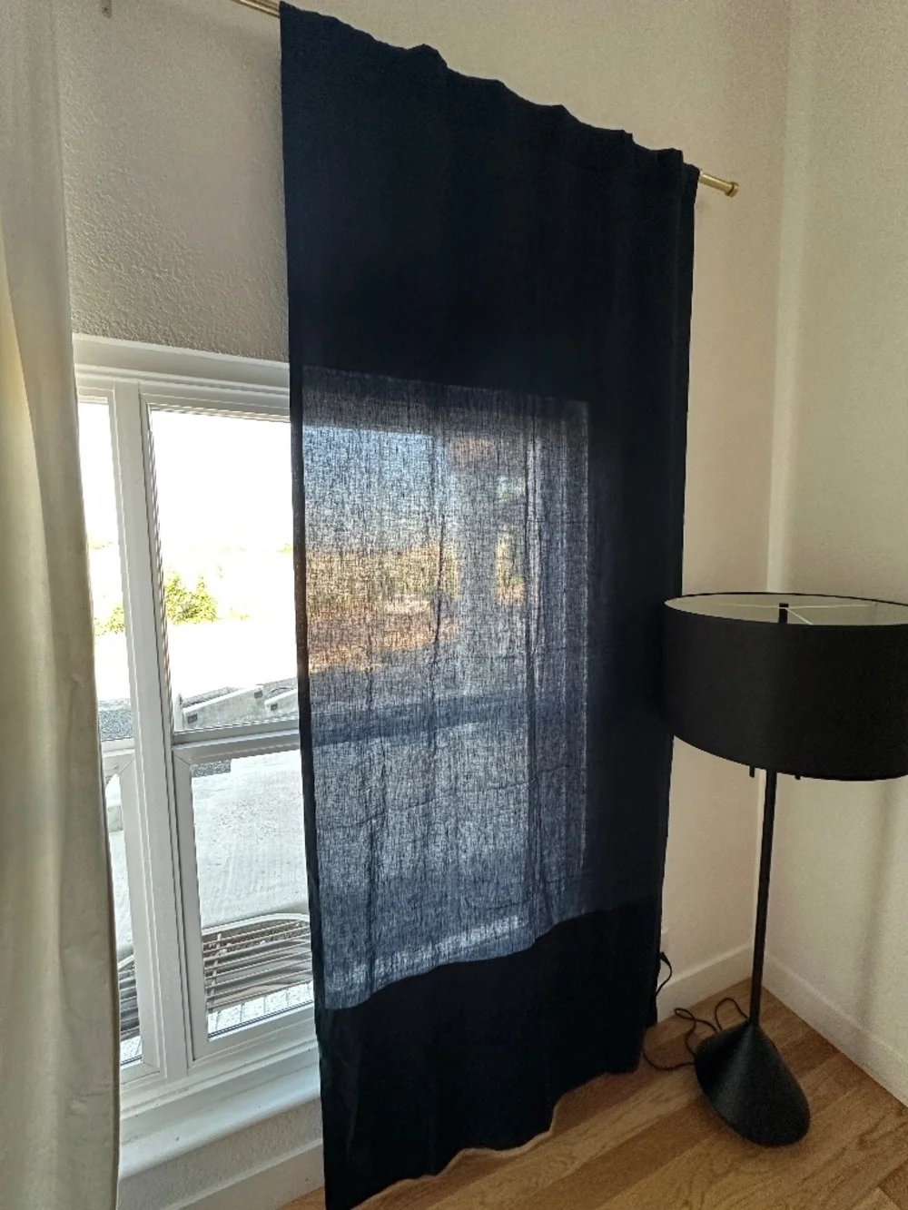 West Elm Navy Linen Velvet Colorblock Curtain Panel Rod Pocket 48 x 108